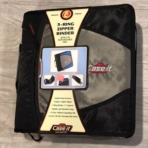 Case it King Size Mighty Zip Tab Binder, 3Rings, 4" Capacity, 11 X 8.5,BlackCase